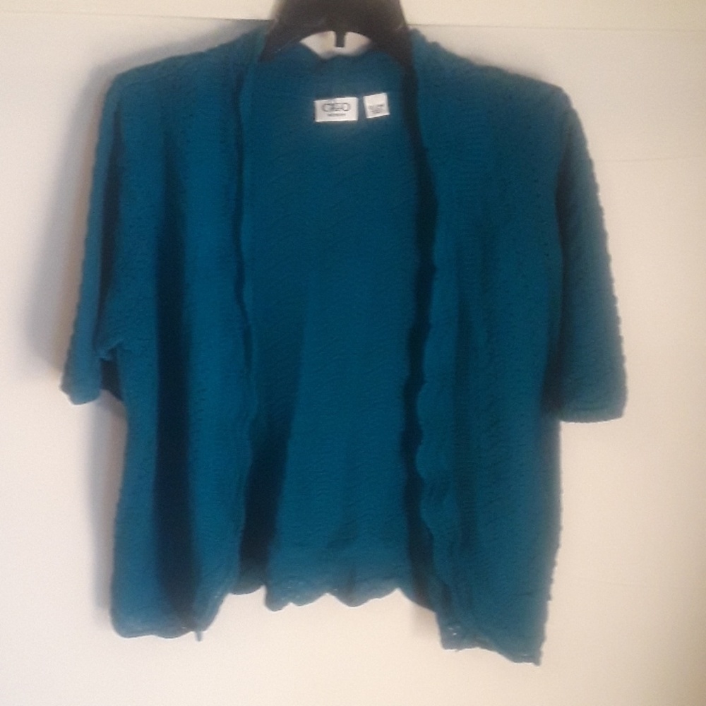 Waist length cardigan,  teal 22/24